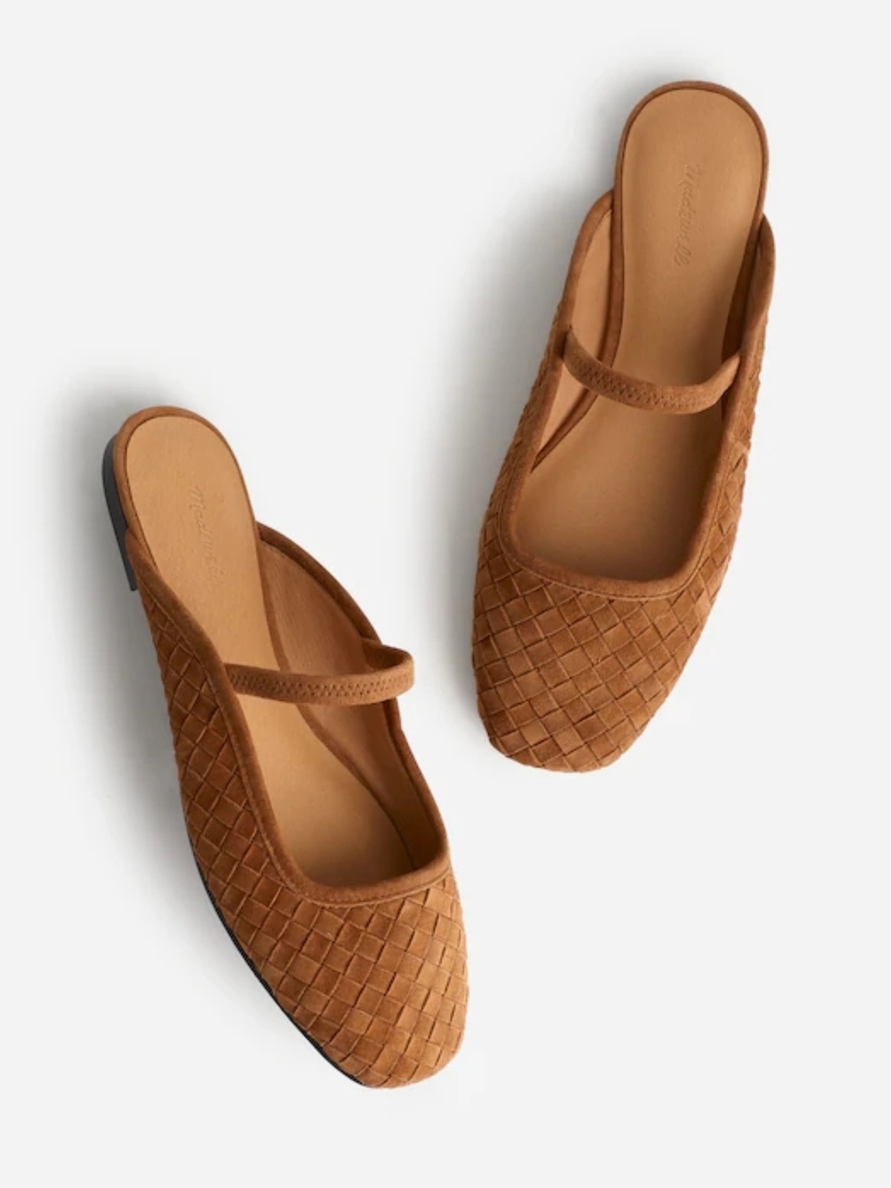 New! Madewell The Greta Ballet Flat Woven Leather Suede Mule in Warm Hickory 5